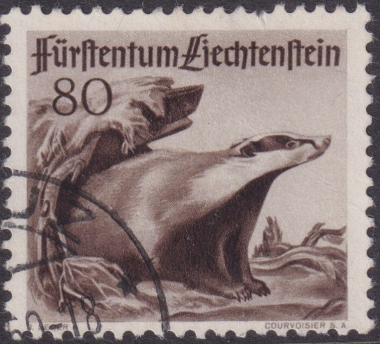 Liechtenstein 1946 80r Brown Eurasian Badger - see notes