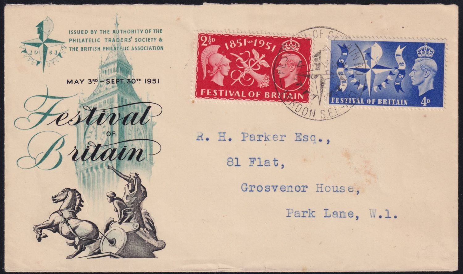 GB 1951 Festival of Britain Cover with Opening Day Cancel