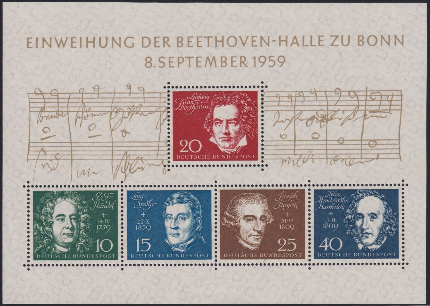 West Germany 1959 Inauguration of Beethoven Hall Miniature Sheet