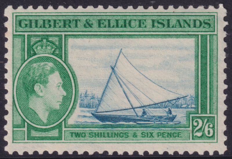 Gilbert &amp; Ellice Islands 1939 2/6d Deep Blue and Emerald