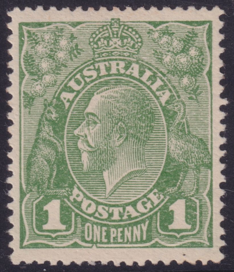 Australia 1924 1d Green with Secret Mark Variety