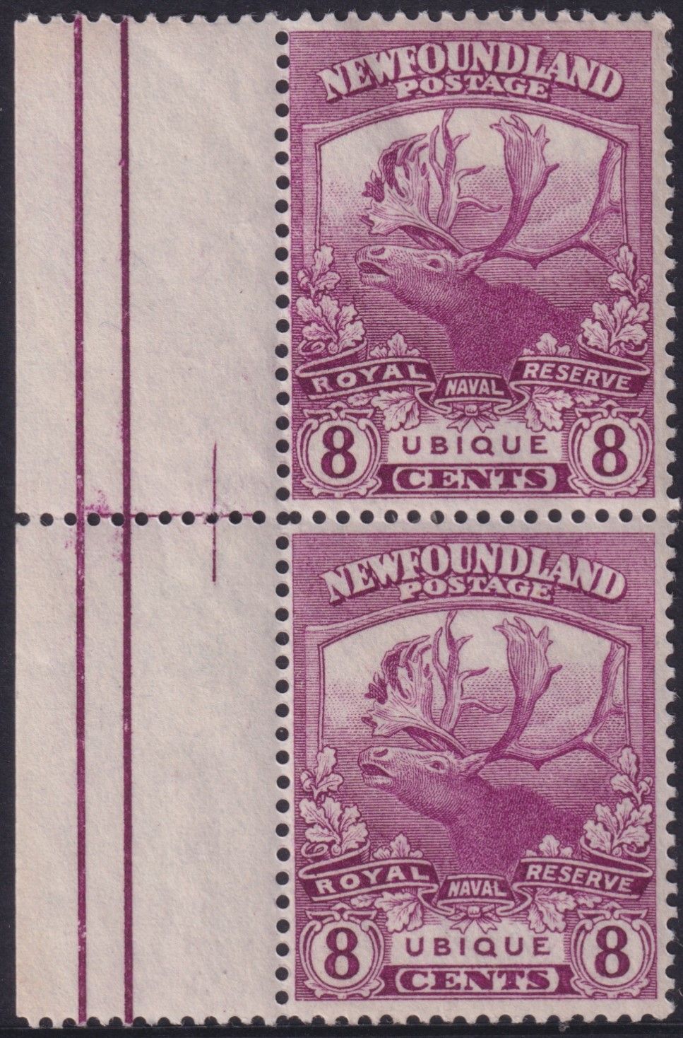 Newfoundland 1919 8c Bright Magenta Marginal Pair