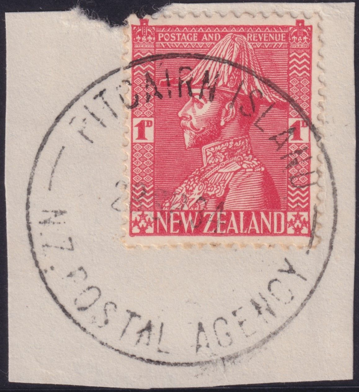 NZ Postal Agency Pitcairn Islands Complete Cancel on 1d Rose-Carmine