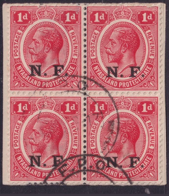 Tanganyika 1916 1d Scarlet Nyasaland Force Block on Piece