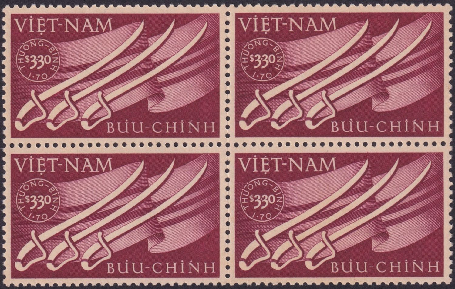 Vietnam 1952 3p.30+1p.70 Wounded Soldier's Fund Block of Four
