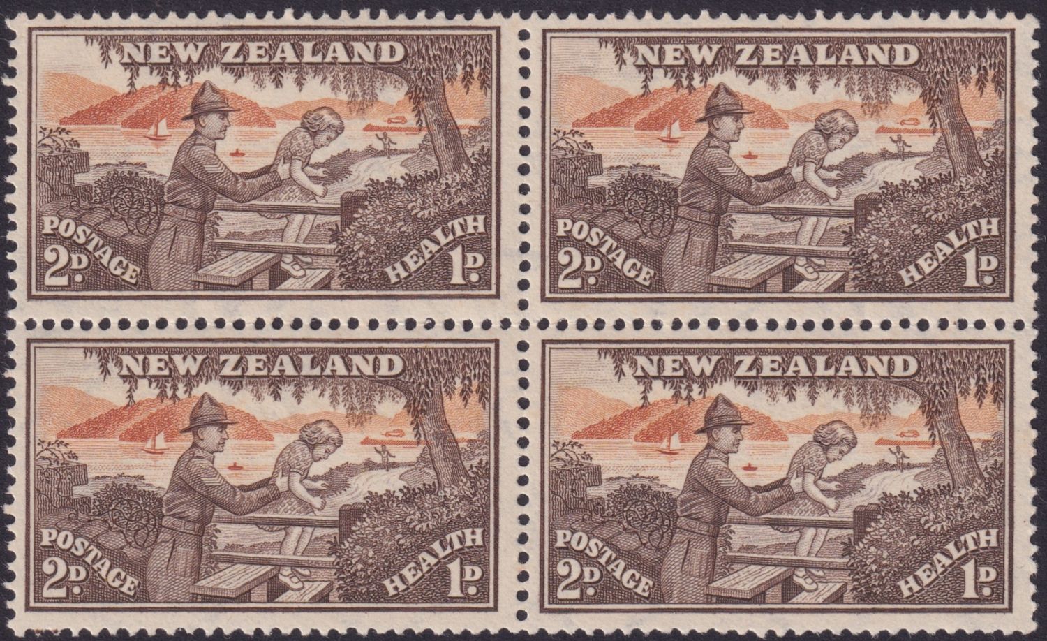 New Zealand 1946 2d+1d Health with Sky Omitted Variety