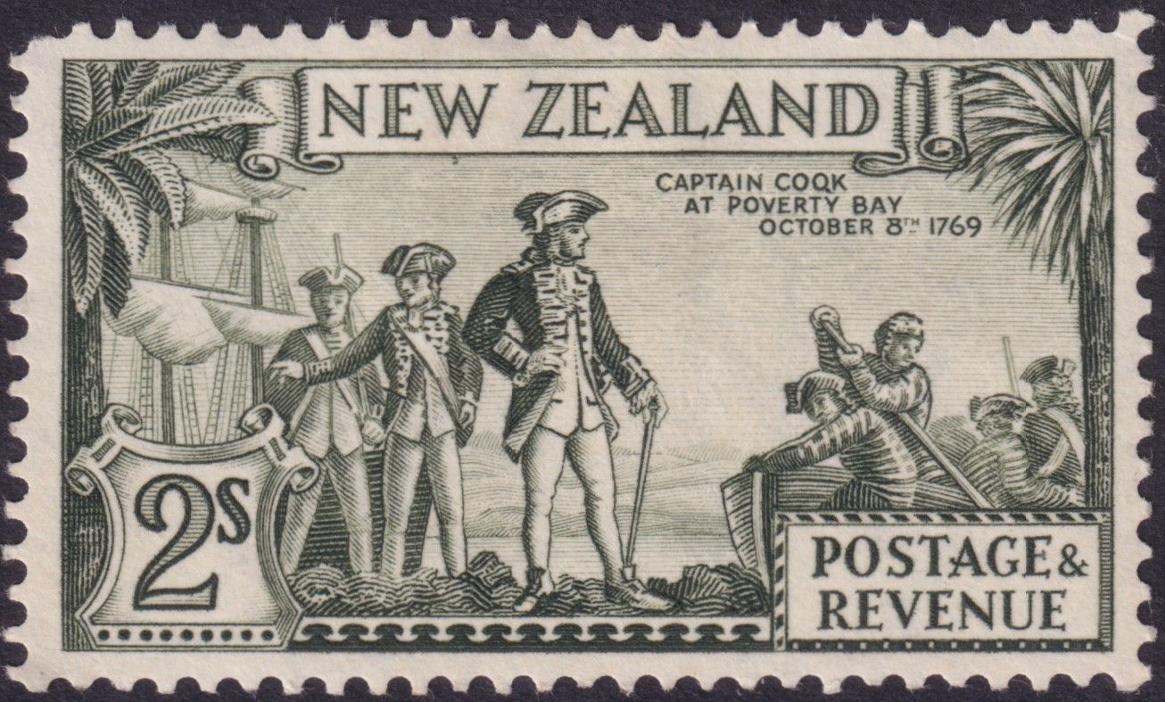 New Zealand 1939 2/- Captain Cook with COQK Flaw