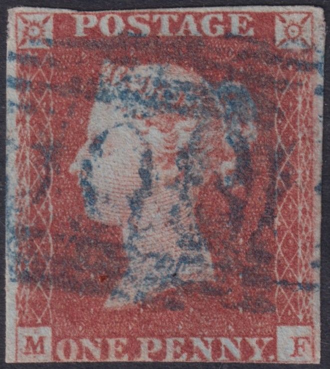 GB 1841 1d Red Brown Plate 86 with 1844 Town Cancel in Blue