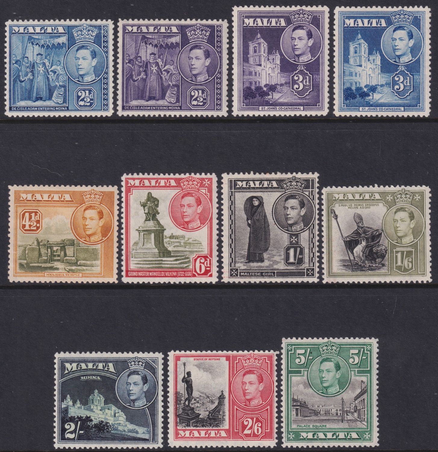 Malta 1938-43 Definitives Part Set to 5/-