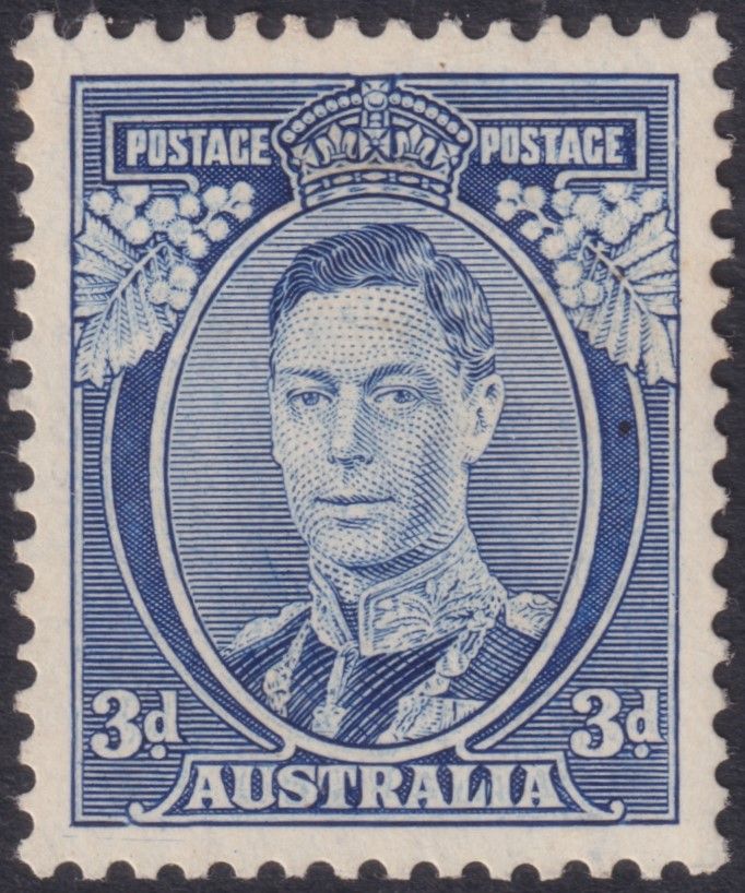 Australia 1937 3d Blue Die I with White Wattles - See Notes