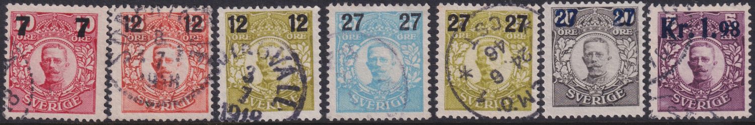 Sweden 1917 Surcharges Short Set to 1.98k