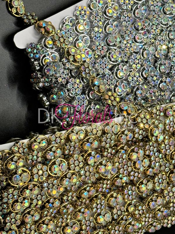 Oval Flower Rhinestone Bling w/ Iridescent real stone -10 yards (NEW)