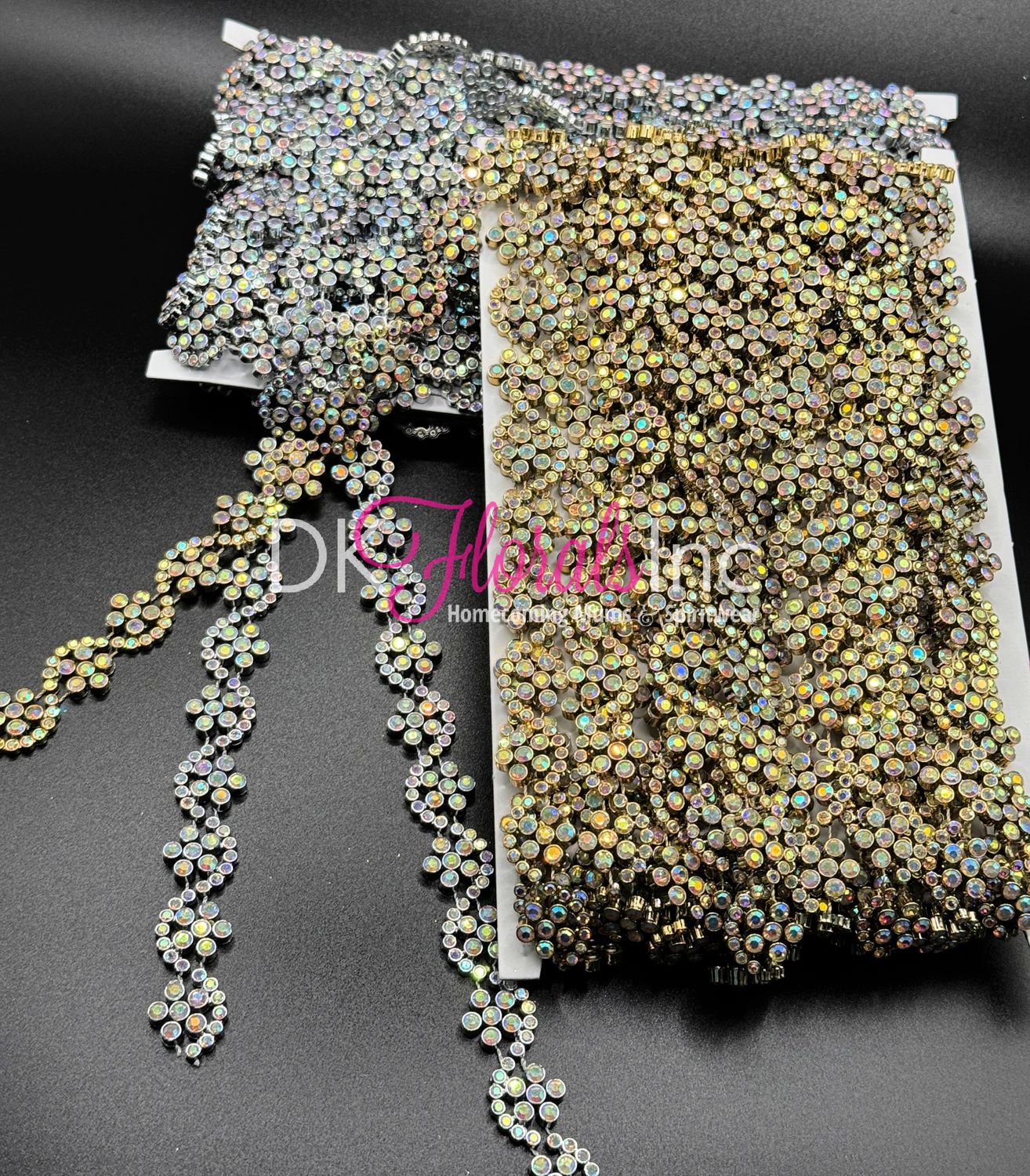 Wavy Flower Rhinestone Bling w/ Iridescent real stone