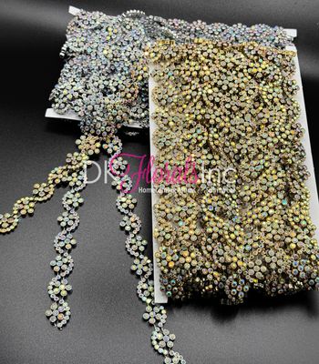 Wavy Flower Rhinestone Bling w/ Iridescent real stone