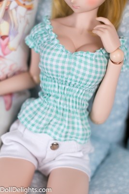 Shirred Teal Checkered Top