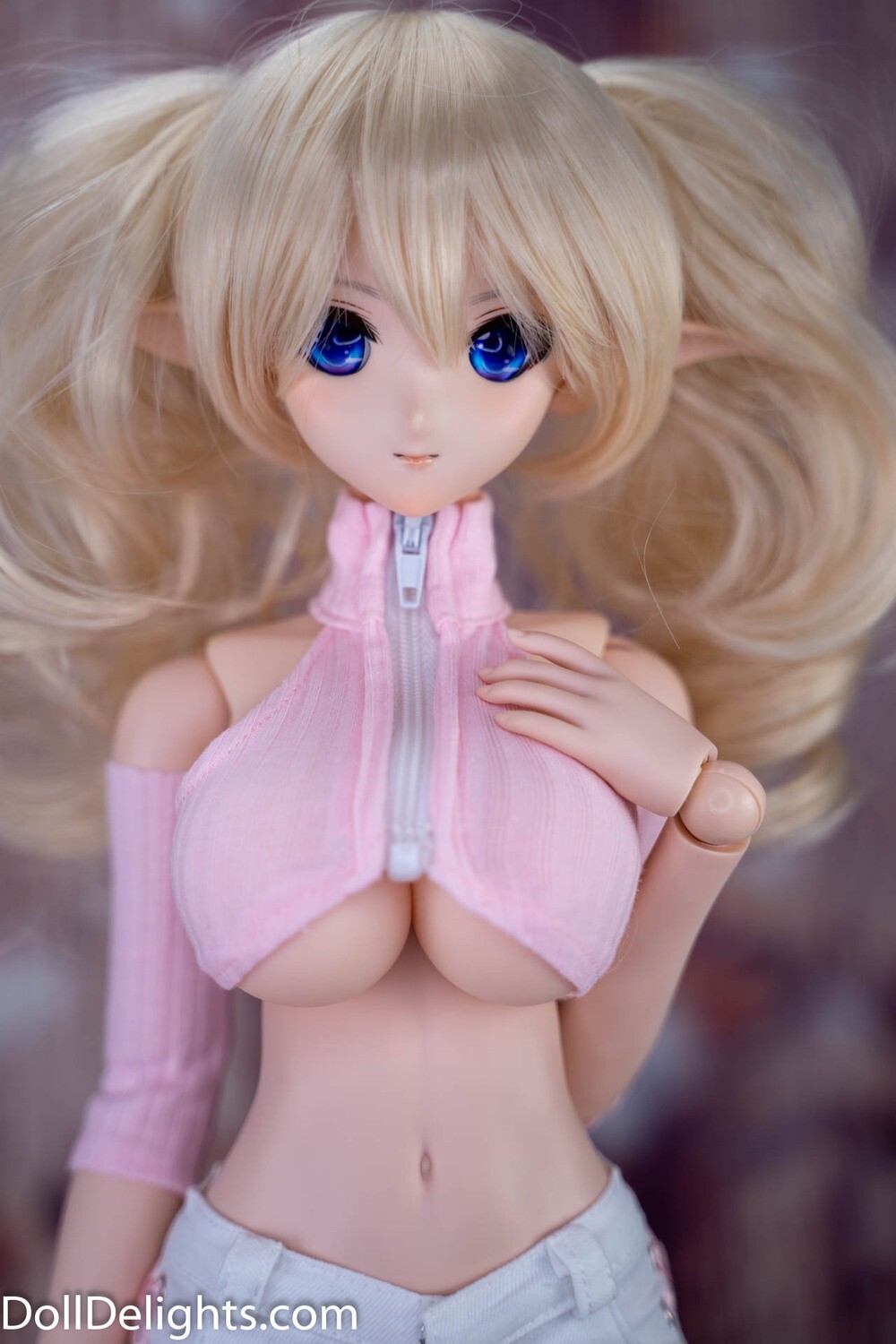 Underboob Zip Up - Pink Ribbed