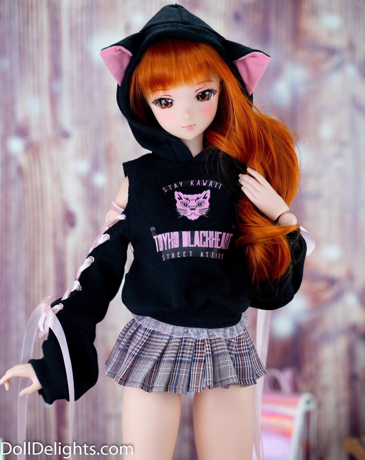 Open Ribbon Sleeve Tokyo Blackheart Hoodie - Black