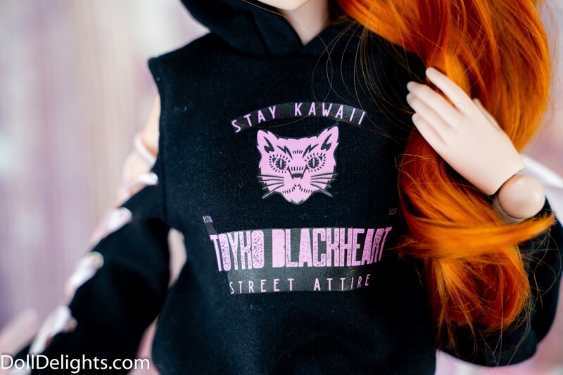 Open Ribbon Sleeve Tokyo Blackheart Hoodie - Black