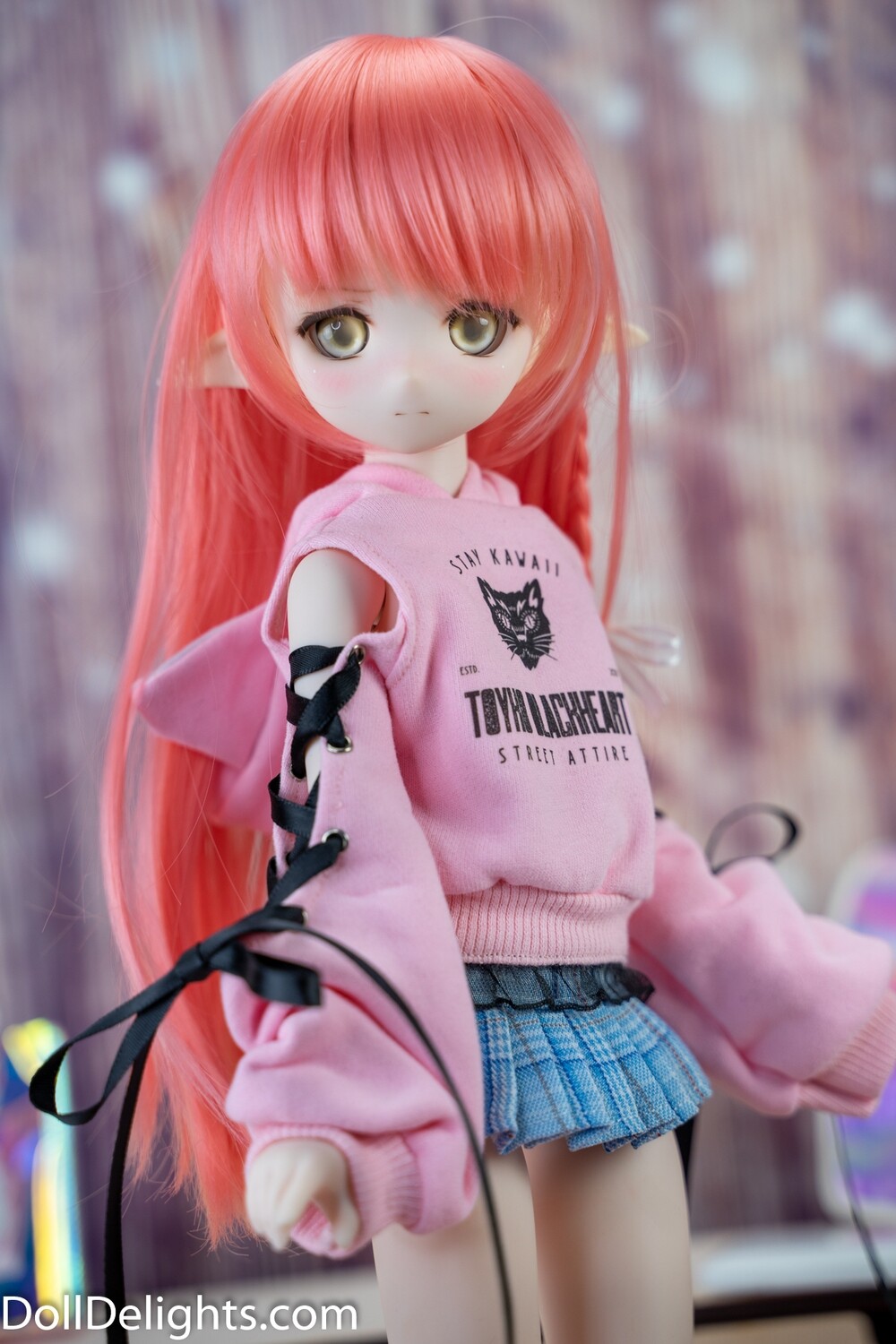 Open Ribbon Sleeve Tokyo Blackheart Hoodie - Pink