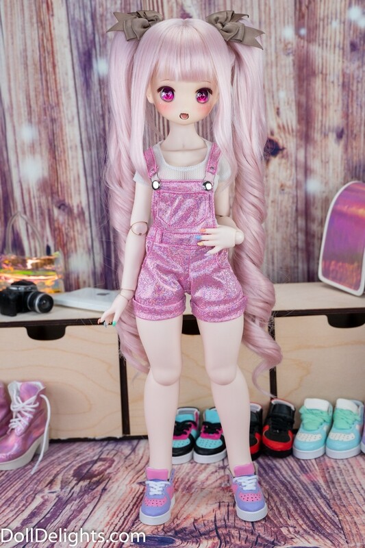 Holo-Sparkle Overall Shorts - Pink