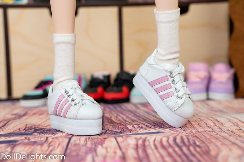 Platform 3 Stripe Sneakers - White / Pink Platform 3 Stripe Sneakers - White / Pink