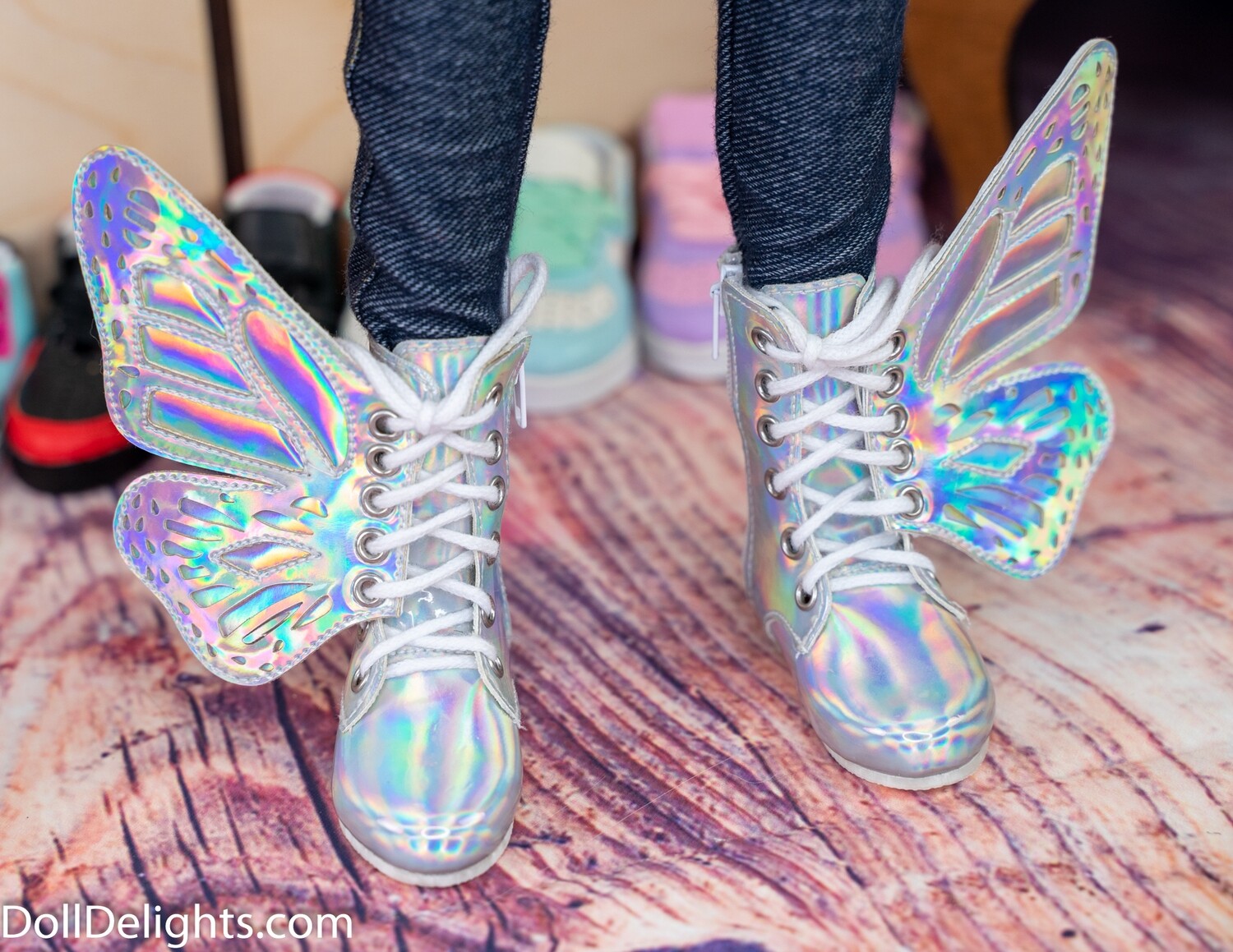 Silver Holo Butterfly Boots | Doll Delights - Smart Doll & Dollfie Dream  Clothing