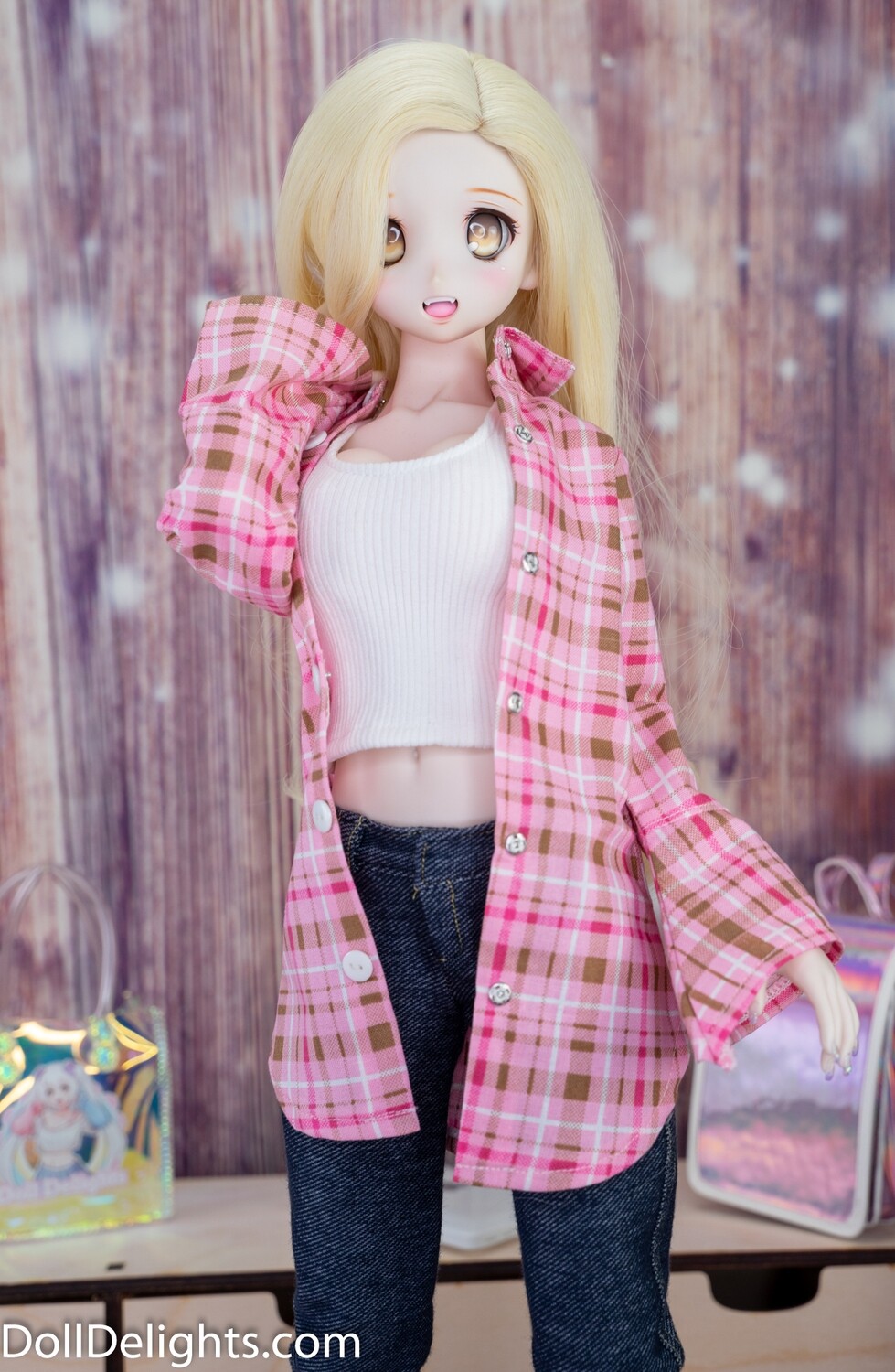 Long Plaid Shirt w/ Flared Sleeves Long Plaid Shirt w/ Flared Sleeves