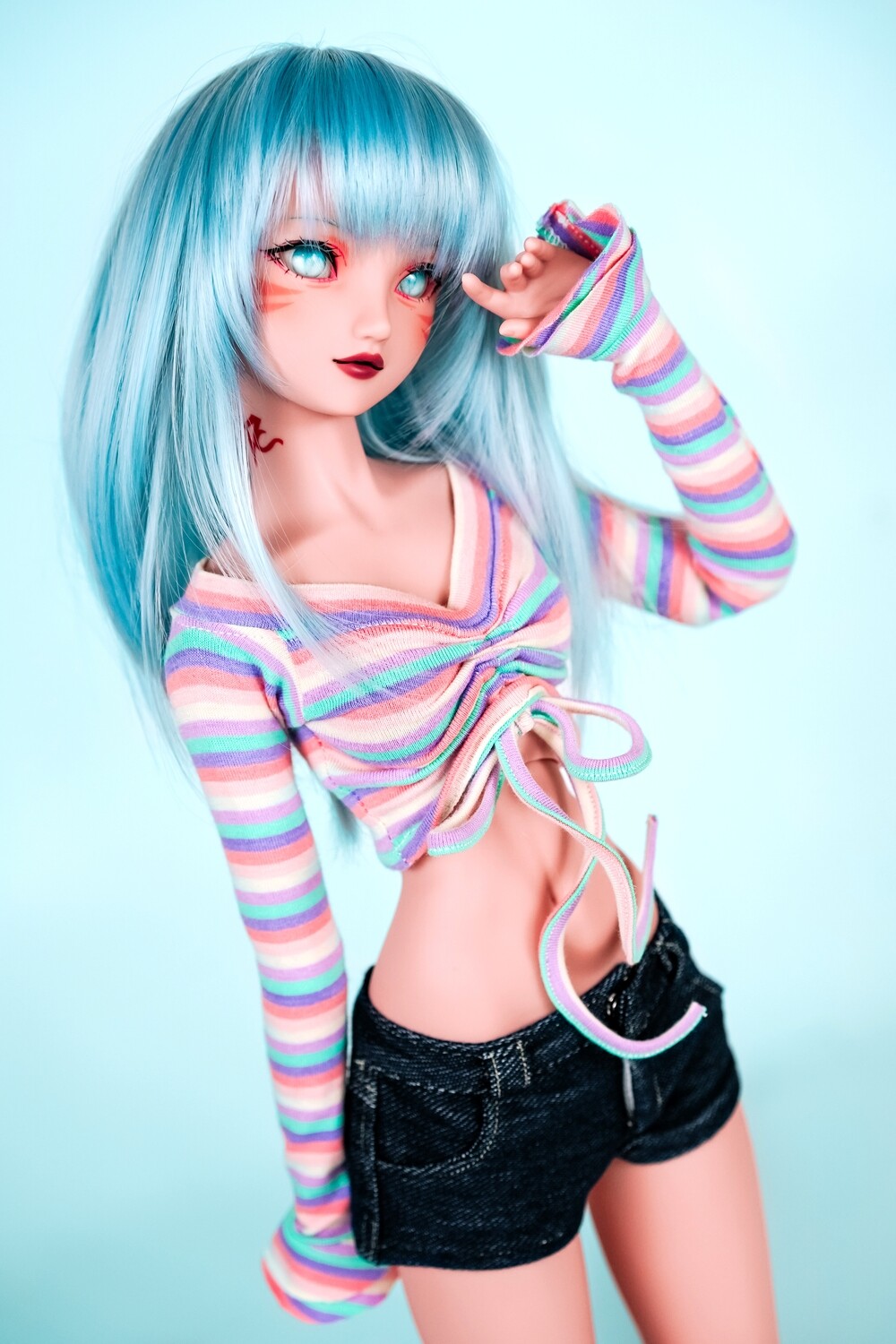 Drawstring Rainbow Striped Crop Top