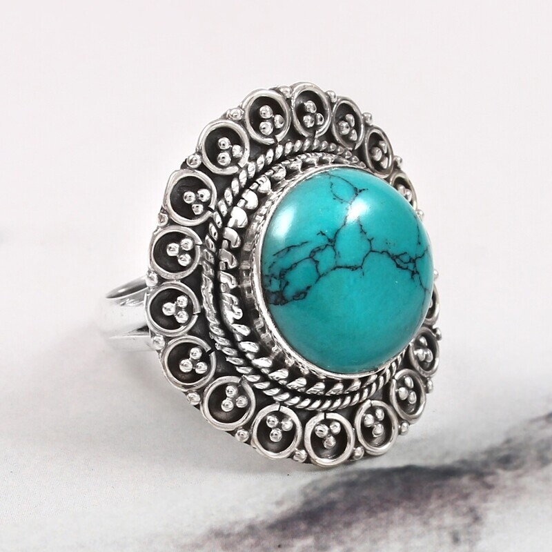 Turquoise Mandala Sterling Ribg Sz 6