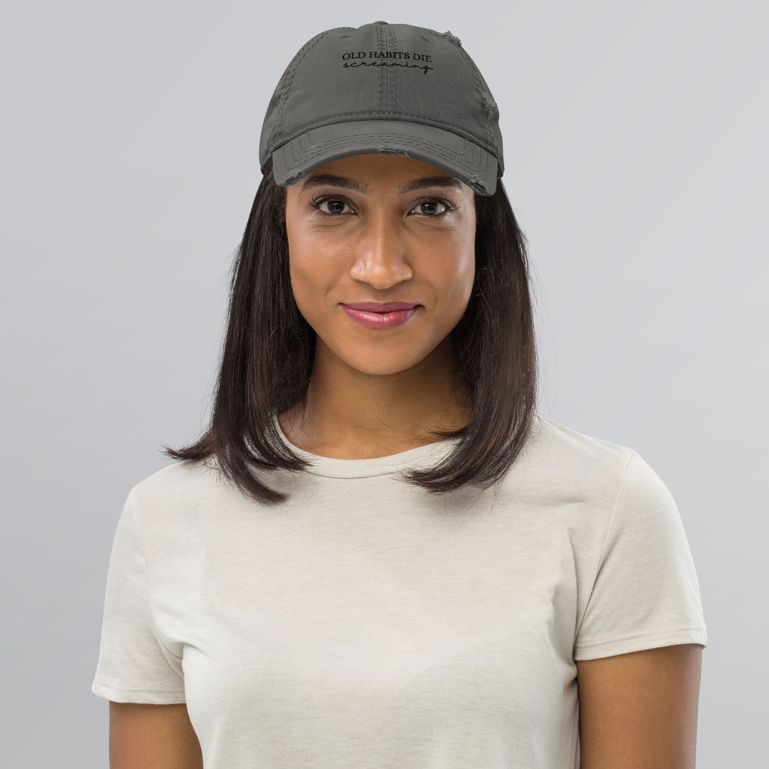 &quot;Old Habits Embroidery&quot; Distressed Dad Hat