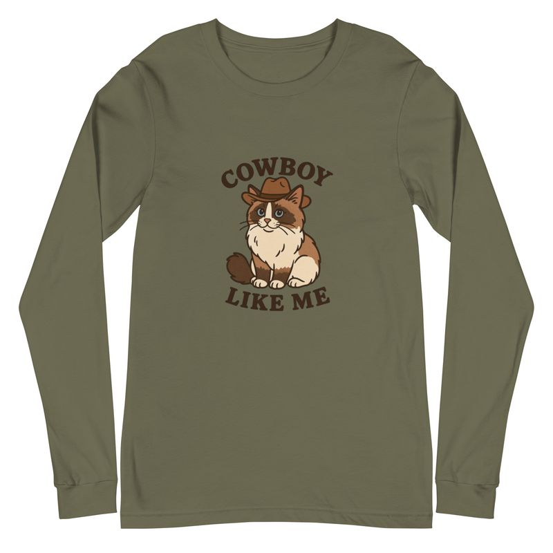 &quot;Cowboy Like Me Cat&quot; Unisex Long Sleeve Tee