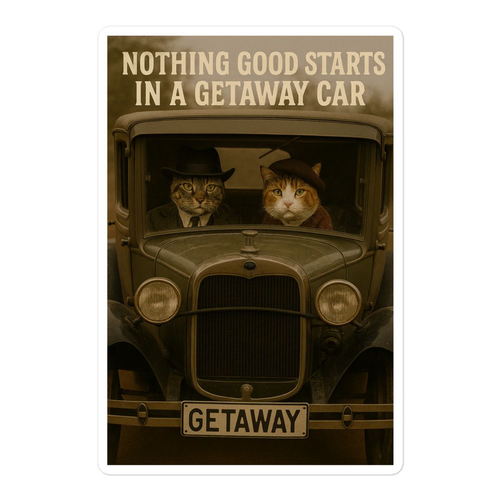 &quot;Getaway Car x Bonnie and Clyde Cats&quot; Bubble-free stickers