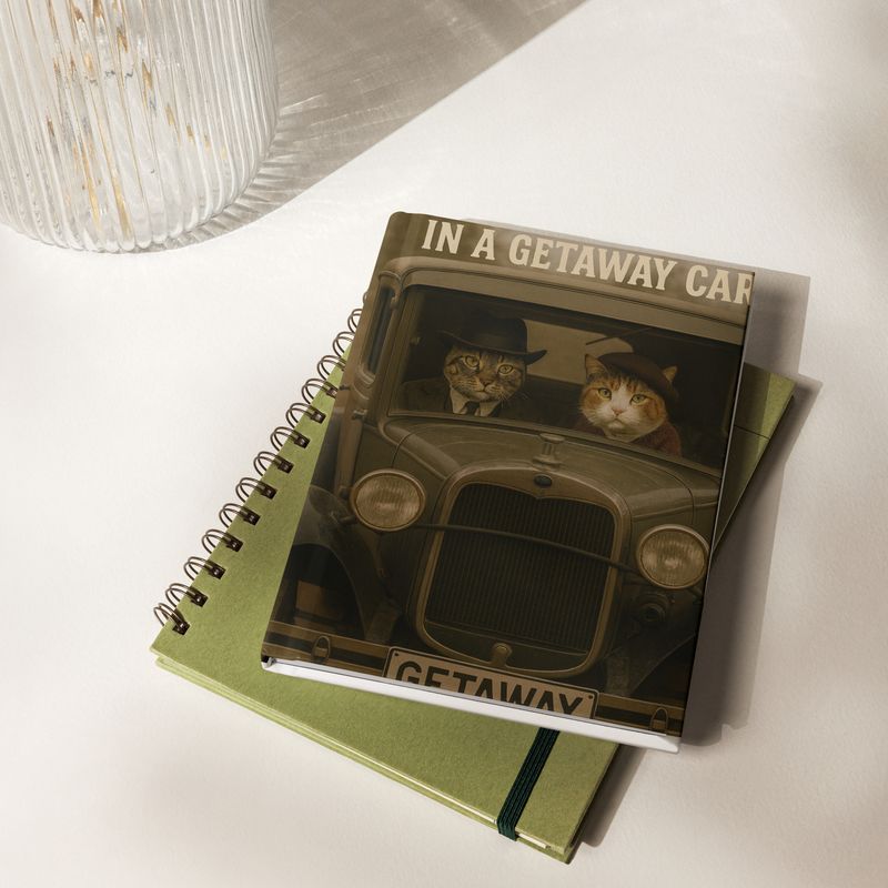 &quot;Getaway Car x Bonnie and Clyde Cats&quot; Hardcover journal matte