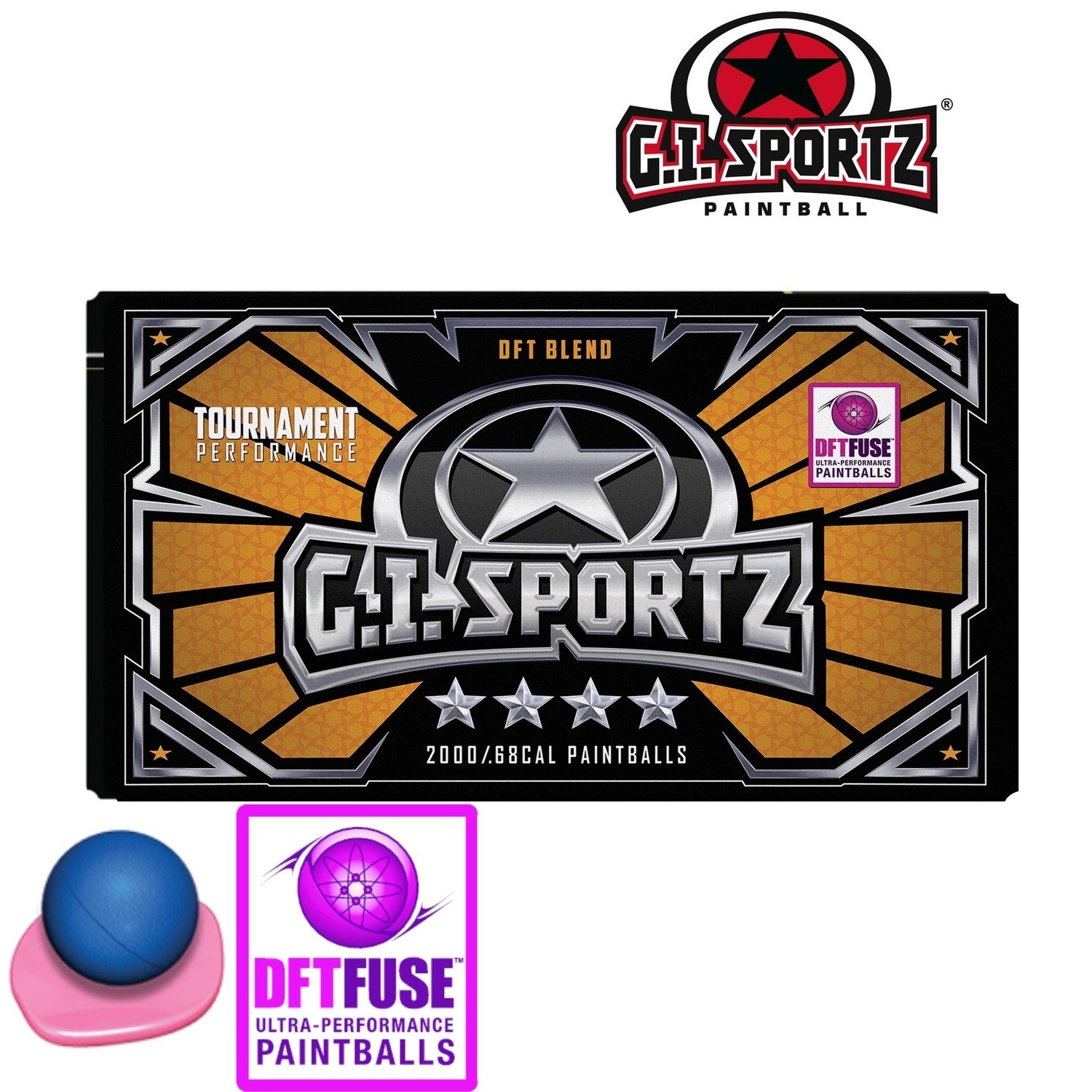 G.I. Sportz 4-Star .68 cal Paintballs - Case of 2000 Rds - Sapphire Shell - Pink Fill