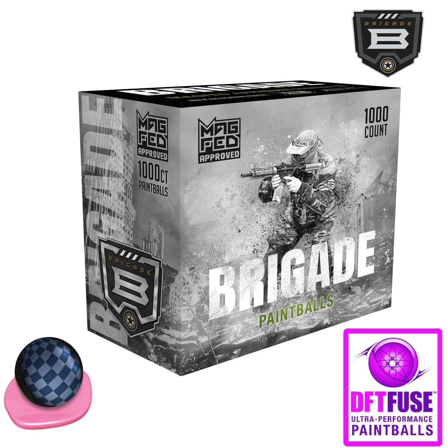G.I. Sportz Brigade .68 cal Paintballs - Case of 1000 Rds - Grey Shell - Pink Fill