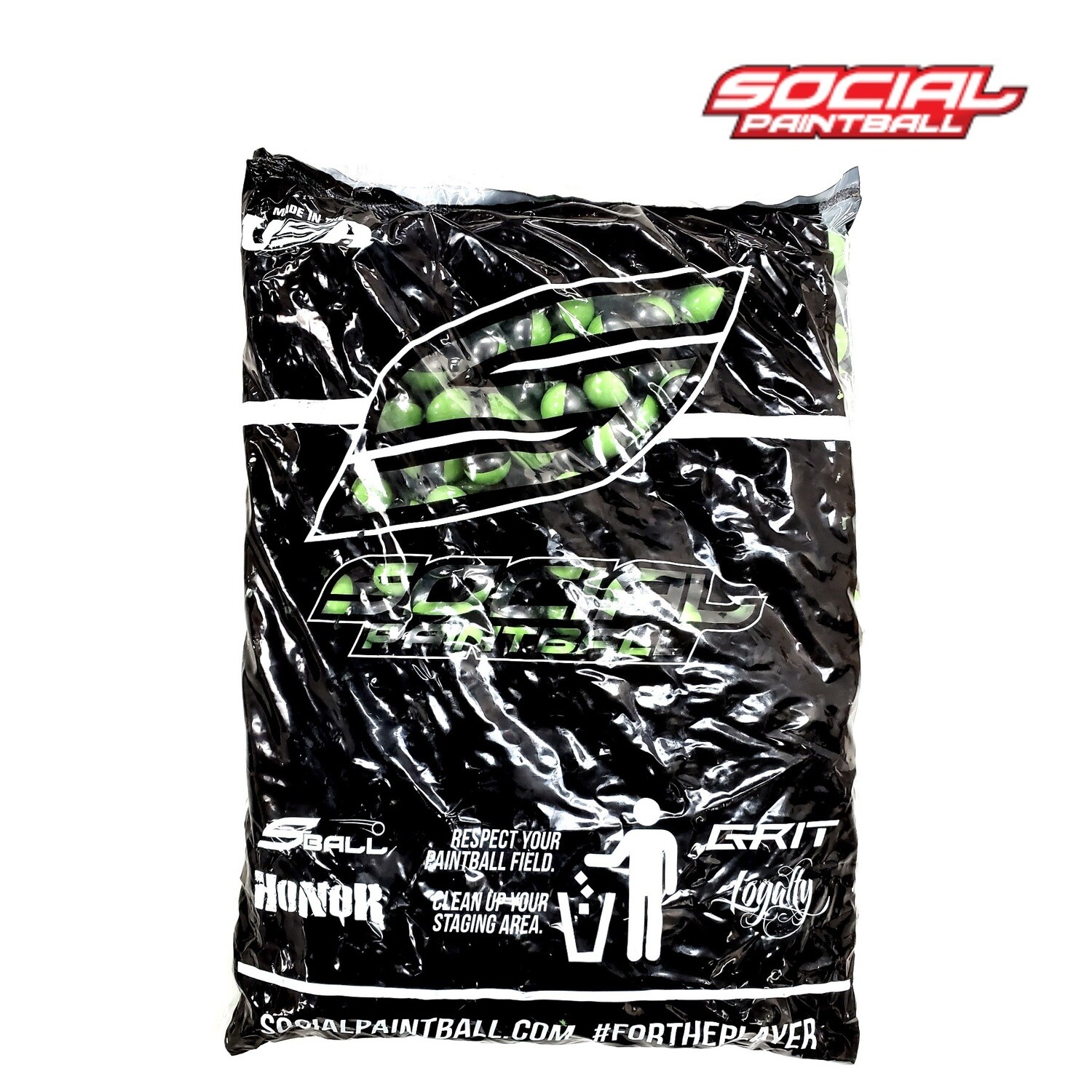 Social Grit Paintballs - 500 Rounds - .68 caliber - Silver/Green Shell - Lime Green Fill