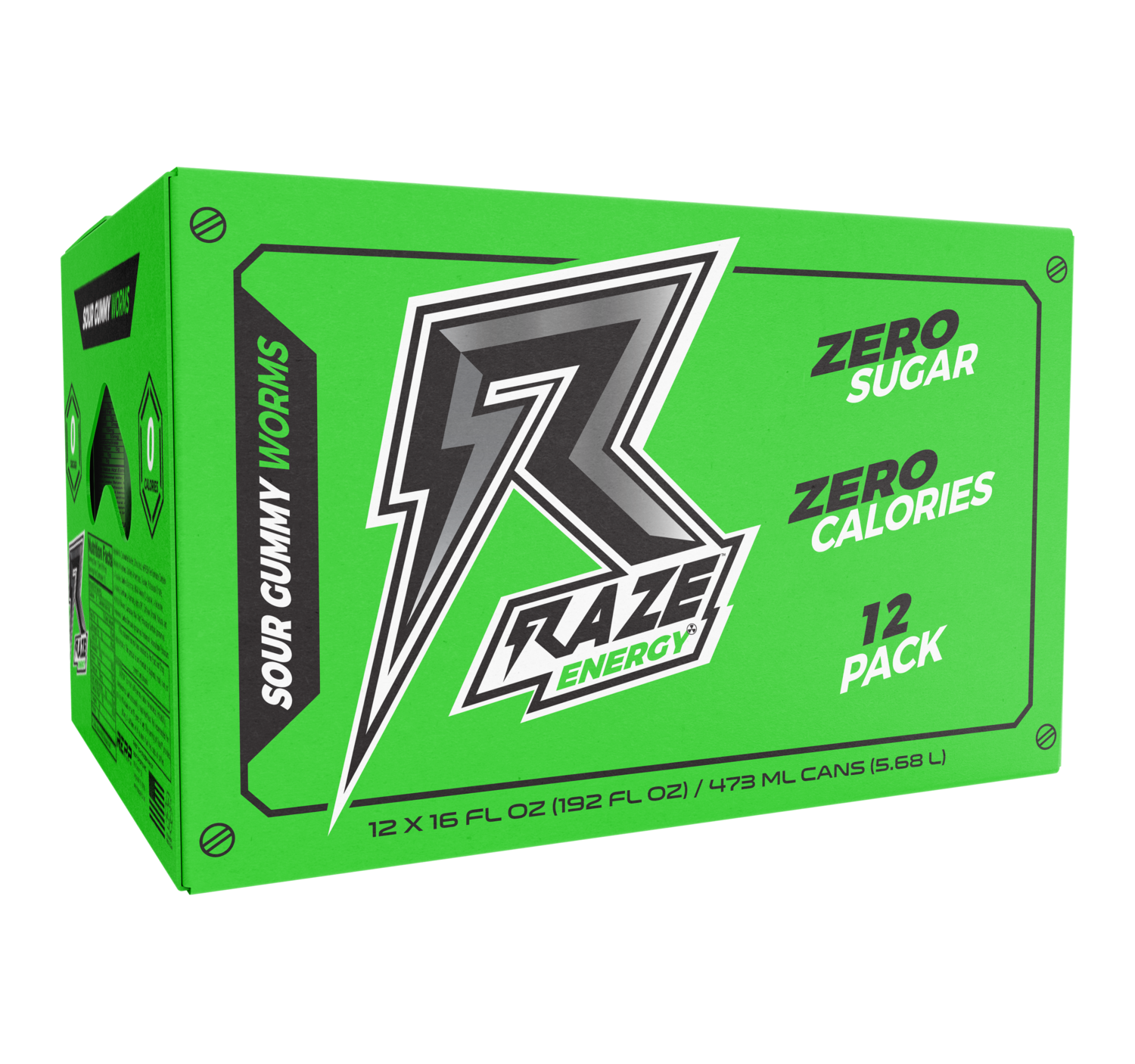 Raze Energy - Sour Gummy Worms 16oz. (Case of 12 Cans)