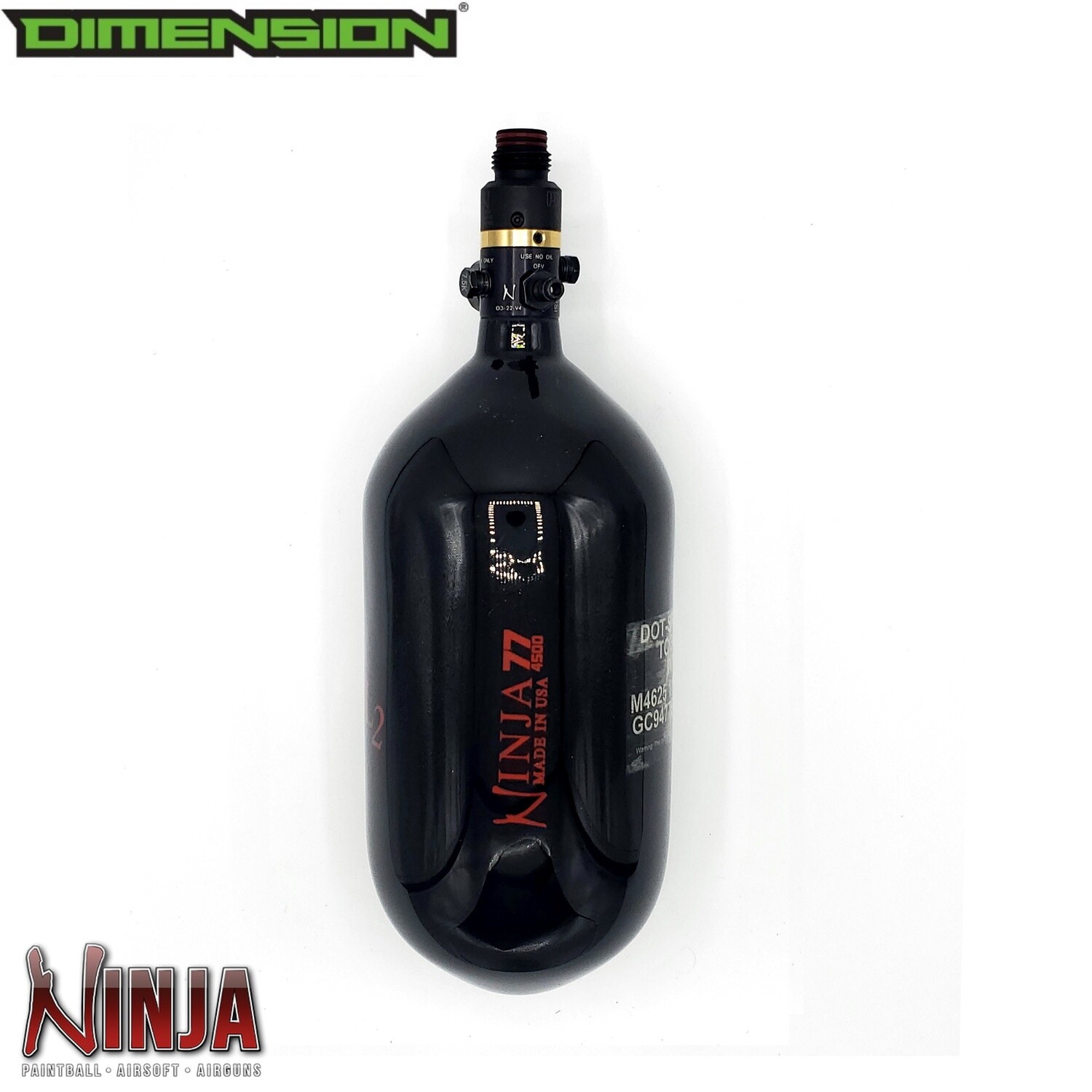 Ninja Compressed Air Tank - 77cu 4500 psi PRO V2 regulator SL Carbon Fiber - Black with Red Logo