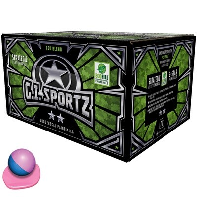 G.I. Sportz 2-Star .68 cal Paintballs - Case of 2000 Rds - Blue/Pink Shell - Pink Fill