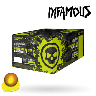 Infamous Voltanium .68 Cal Paintballs - 2000 rds. - Metallic Gold Shell - Voltanium Yellow Fill