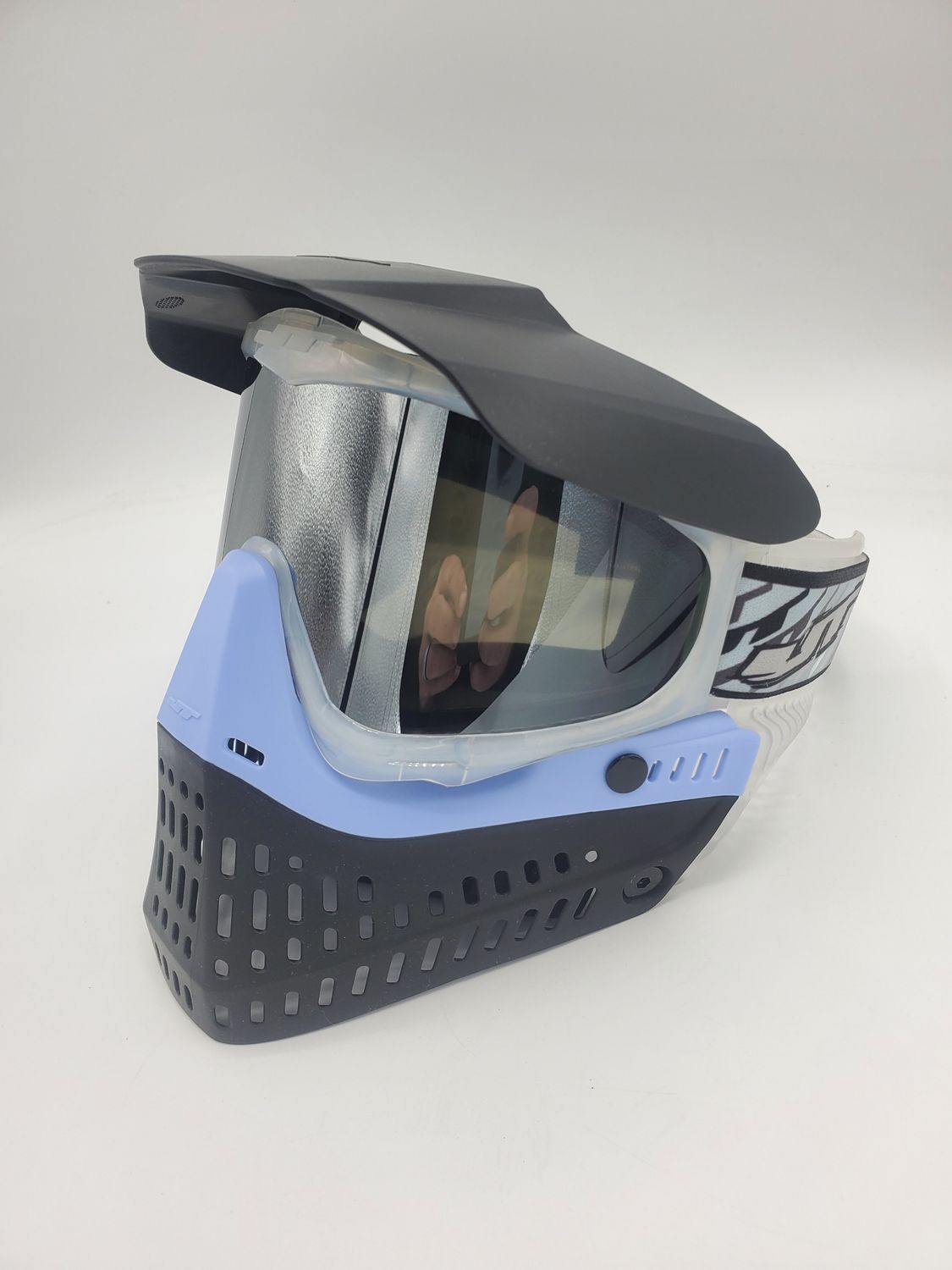 JT Proflex Custom Build Mask - ICE Series Milky Clear Frame / Aquamarine &amp; Black Skirt / Chrome Lens / DLE Tar Sky Strap