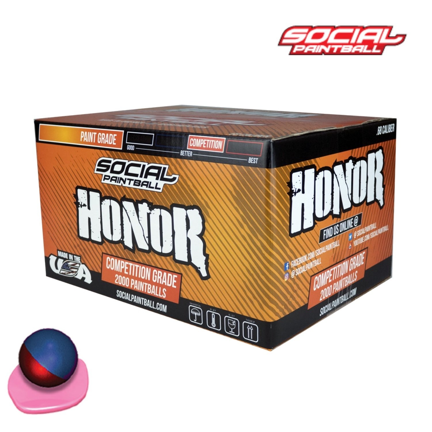 Social Paintball Honor .68 cal Paintballs Case of 2000 Rds Cobalt