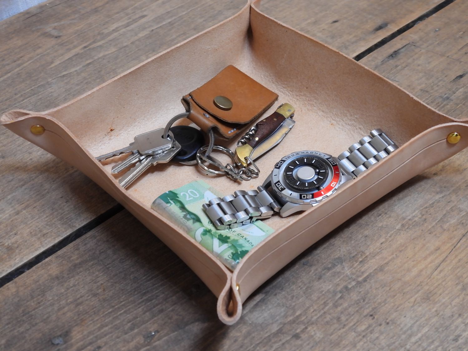 leather wallet tray handmade on vancouver island