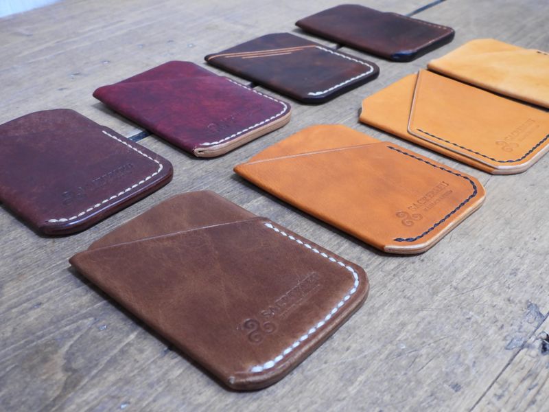 leather card holder sacrebleu handcrafted handmade on Vancouver Island canada
