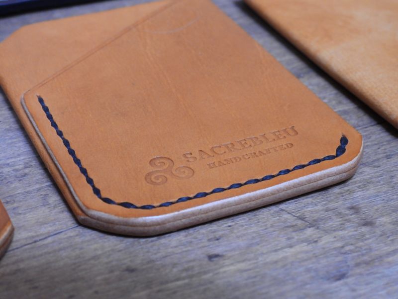 brown leather card holder sacrebleu handcrafted handmade Vancouver Island canada
