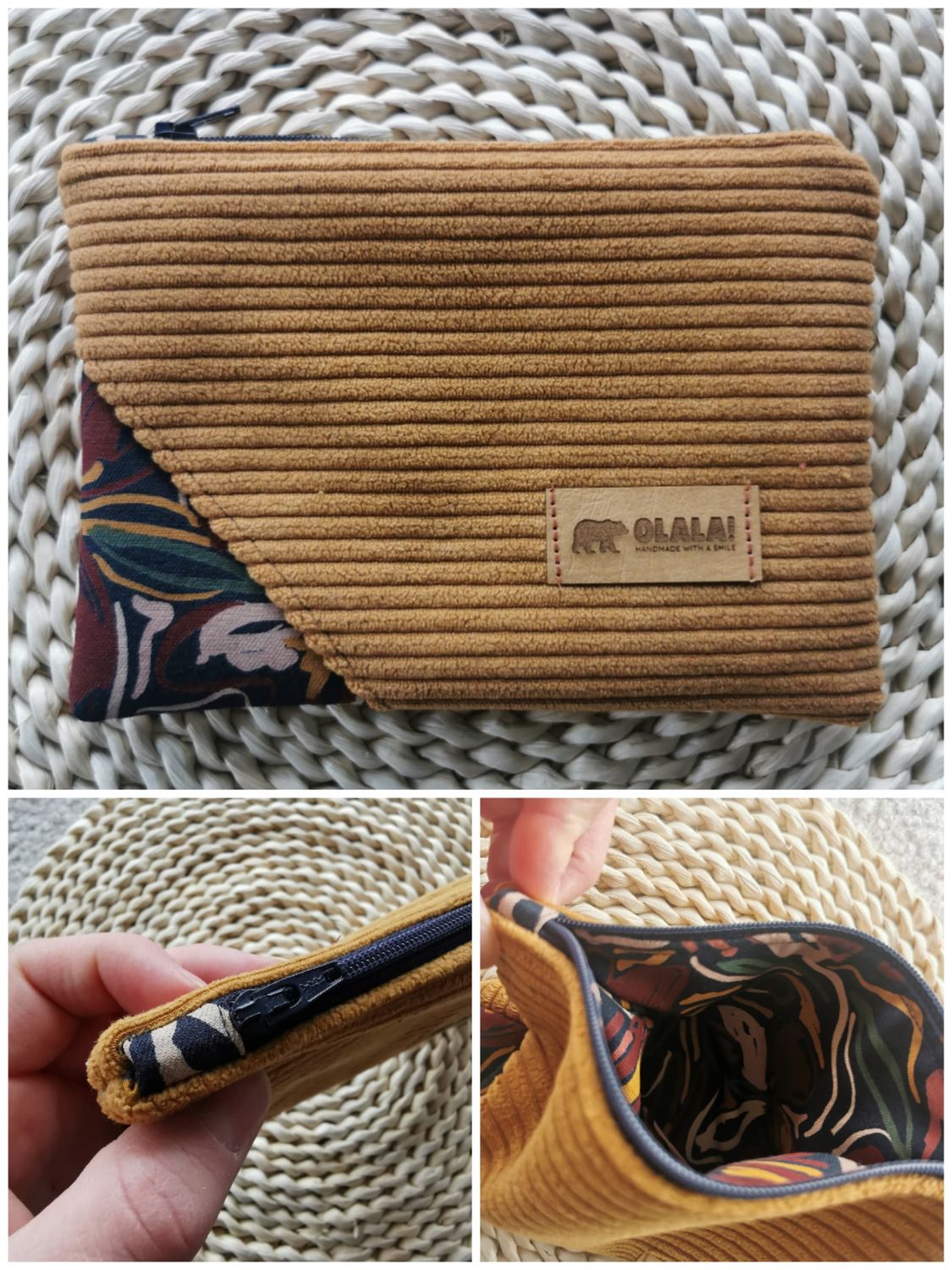 Corduroy &amp; Lining Corner Handmade Pouch