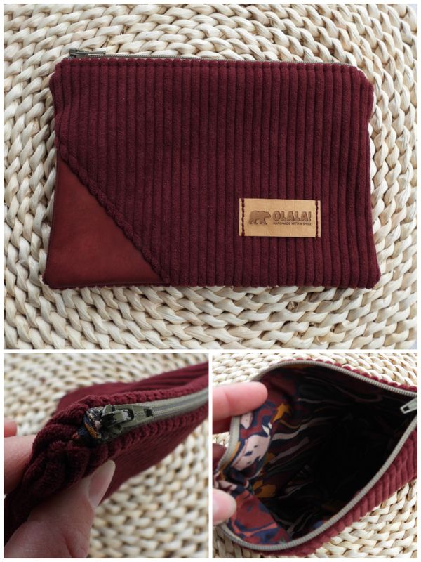 Corduroy &amp; Leather Corner Handmade Pouch