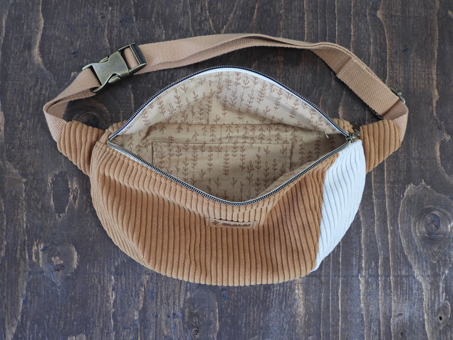 Handmade Fanny Pack - Corduroy Mustard &amp; White