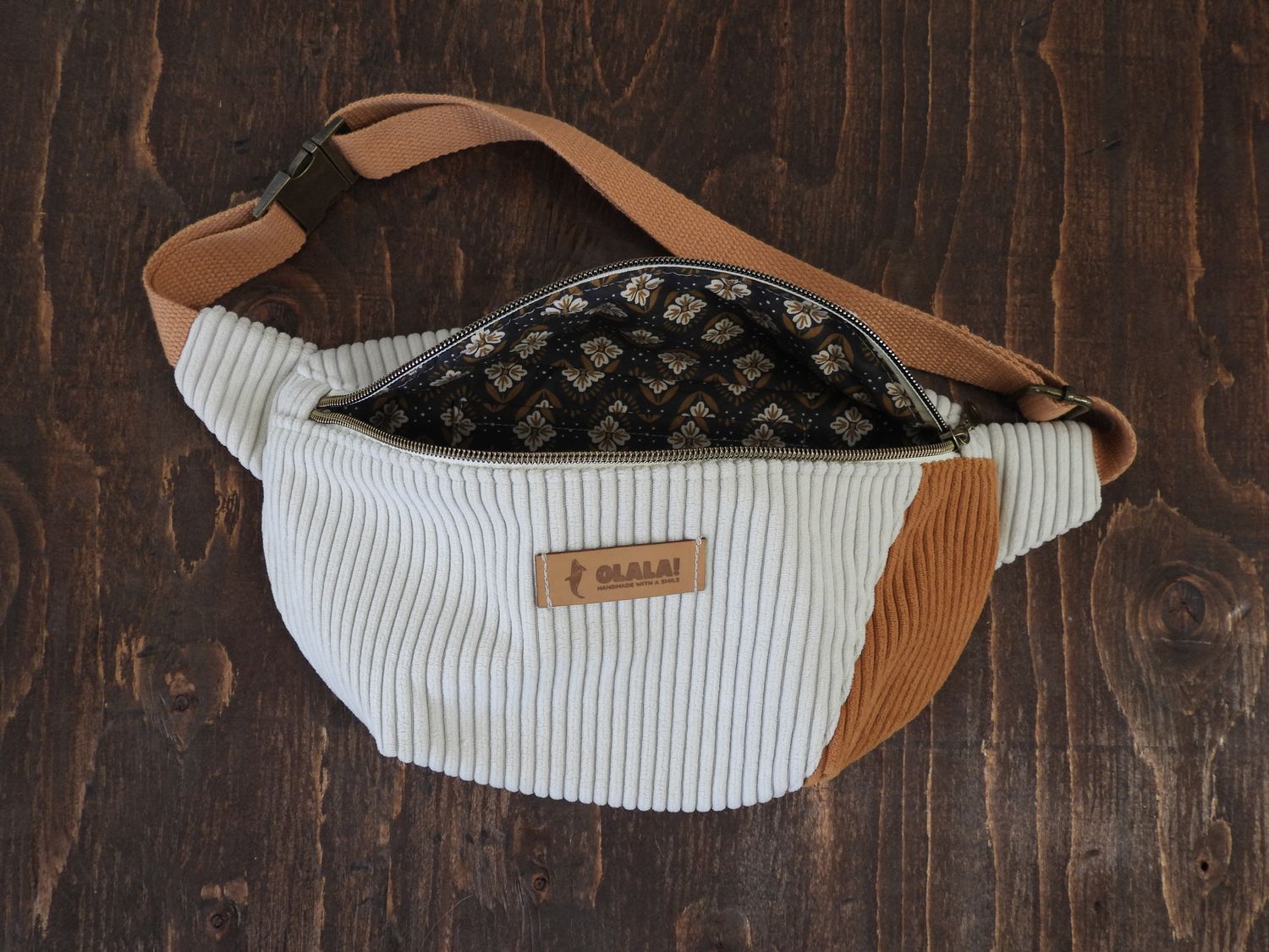 Handmade Fanny Pack - Corduroy  White &amp; Mustard