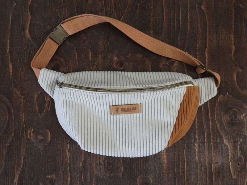 Handmade Fanny Pack - Corduroy  White &amp; Mustard